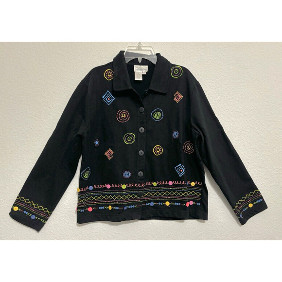 Vintage Coldwater Creek Embroidered Button-Up Jacket Boho Artsy Style Petite M - Picture 1 of 9
